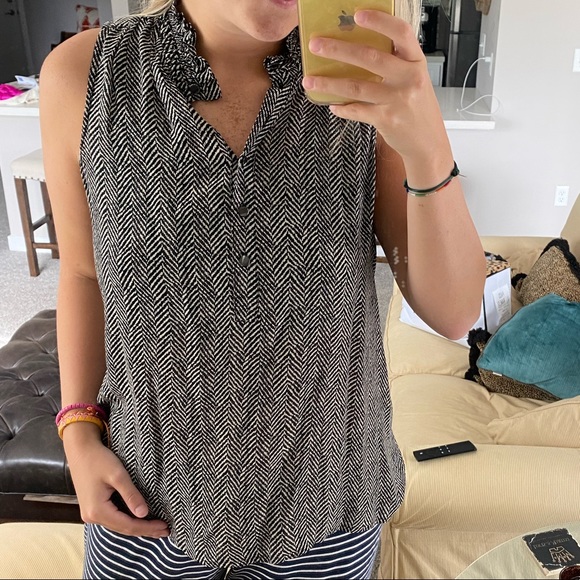 J. Crew Tops - J Crew 100% Silk Black & White ZigZag Blouse